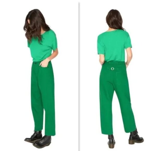 NWT Free People x Sandrine Rose Blue Cotton Linen Wide Leg Buckle Pants Size 28 - Picture 14 of 14